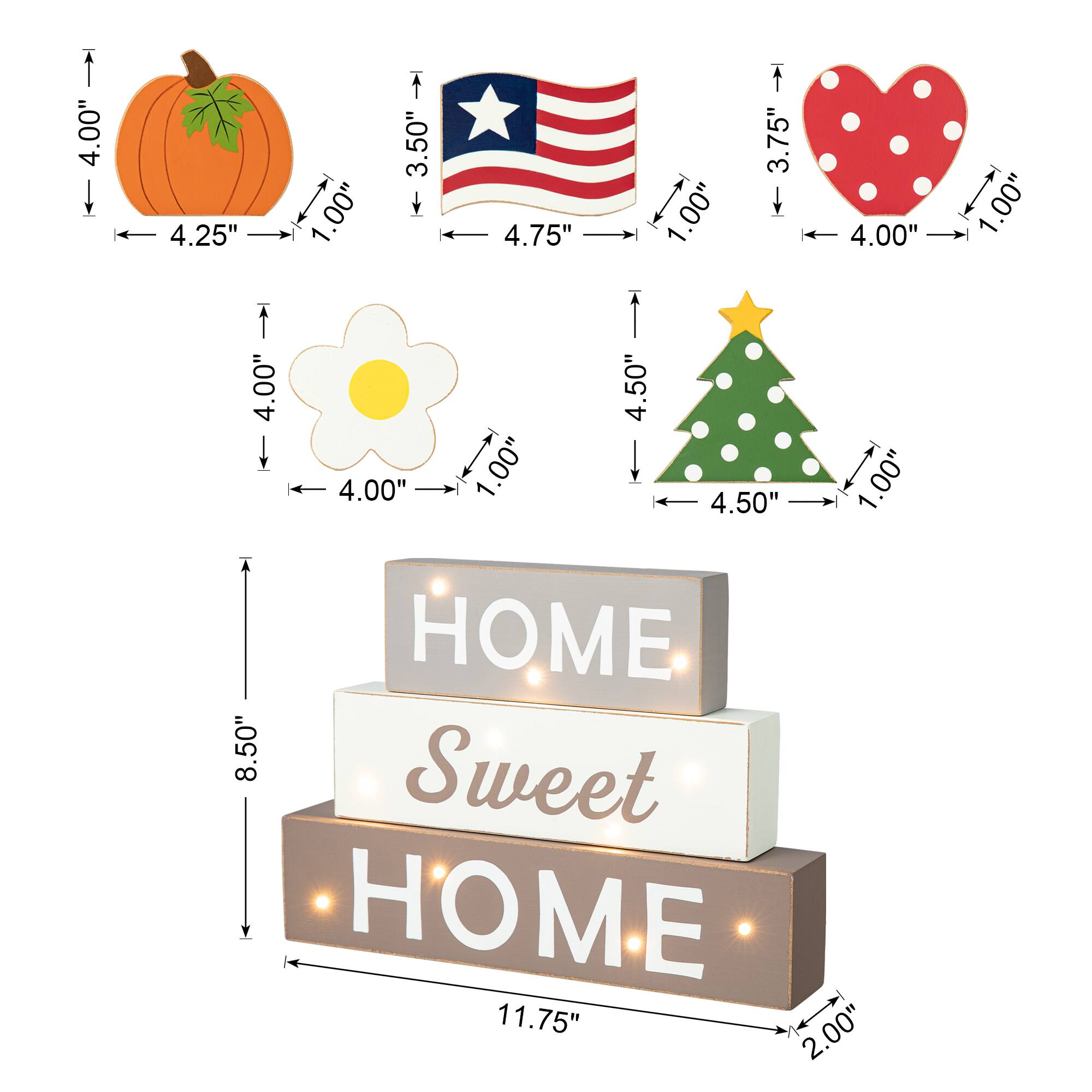 Glitzhome® 13" Lighted Wooden Block Word Sign with Changeable Top